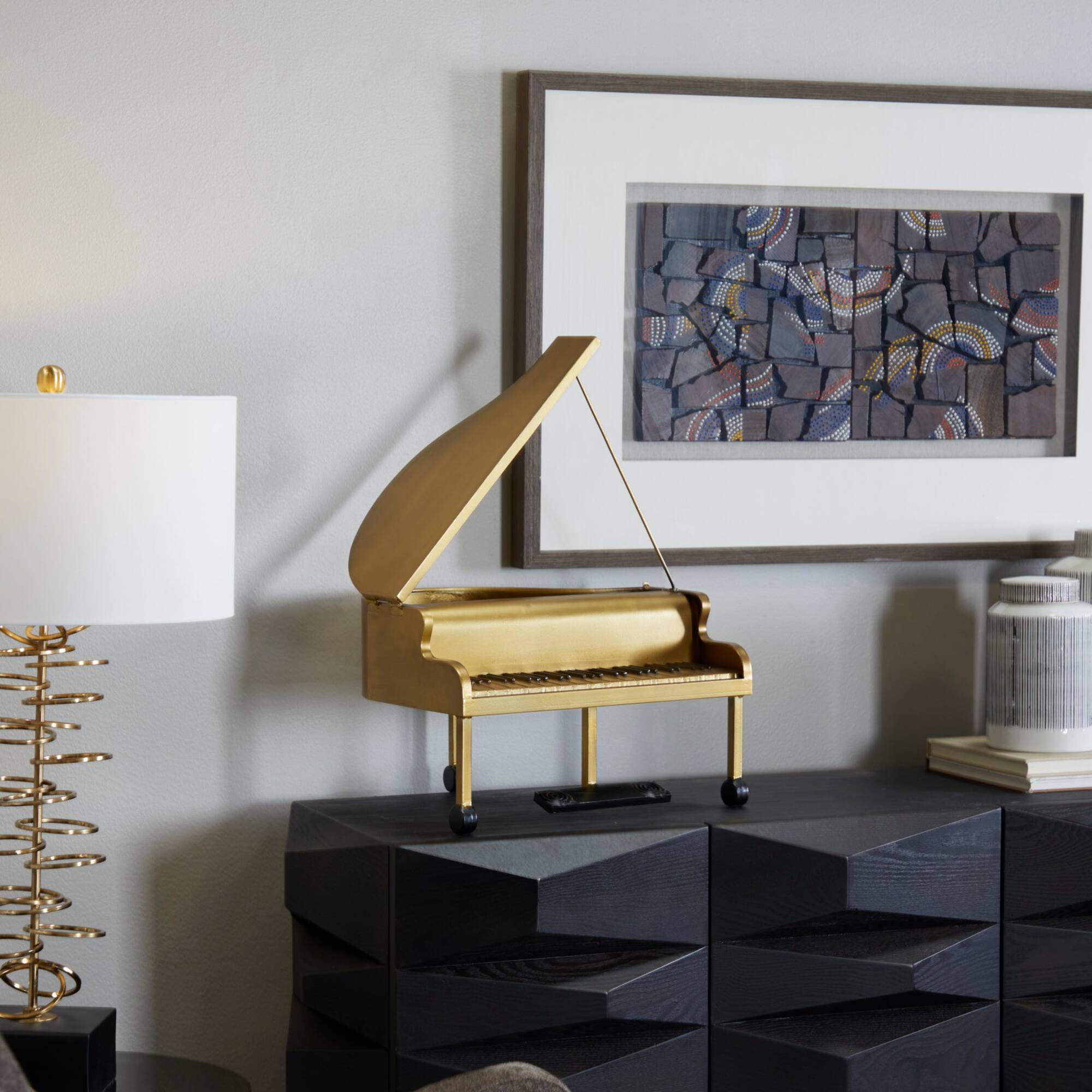 22" Gold Metal Piano Instrument Sculpture